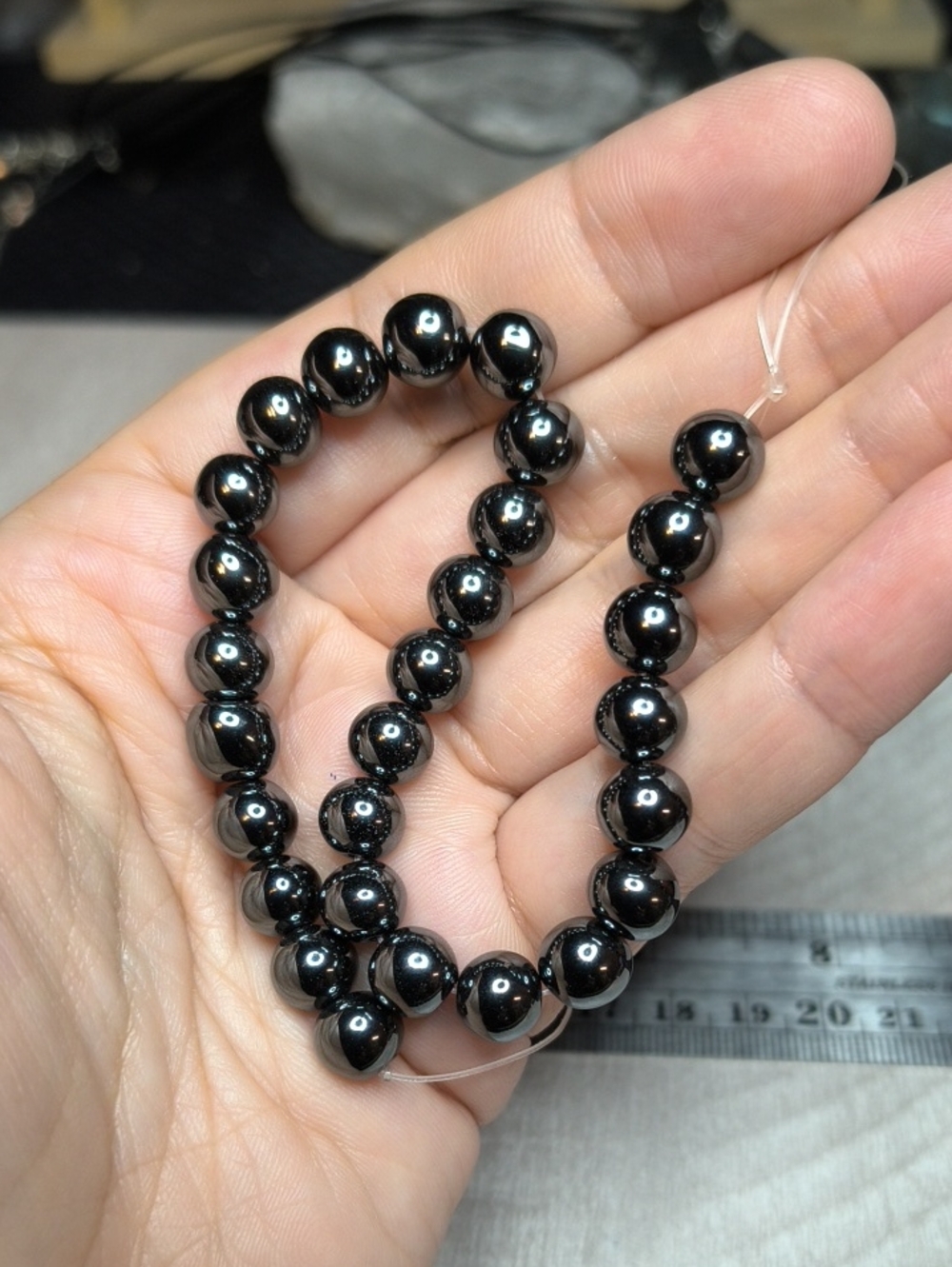 #7- 8mm Metallic Hematite Stone Beads - 8 Inch Strand